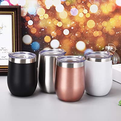 4 Pack 12Oz Stemless Wine Tumbler Wine Glasses Set of 4 Stainless Steel Cups with Lid and Straw for Women Men Family Daily... image