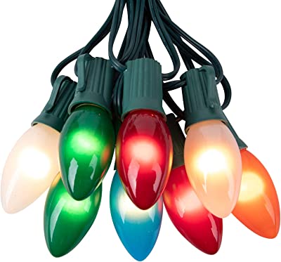 Multicolor Christmas Lights Ceramic, C9 25 Feet Vintage Incandescent Lights with Opaque Bulbs for Patio Fence Roofline Out... image