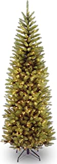 National Tree Company Artificial Pre-Lit Slim Christmas Tree, Green, Kingswood Fir, White Lights, Includes Stand, 7 Feet image